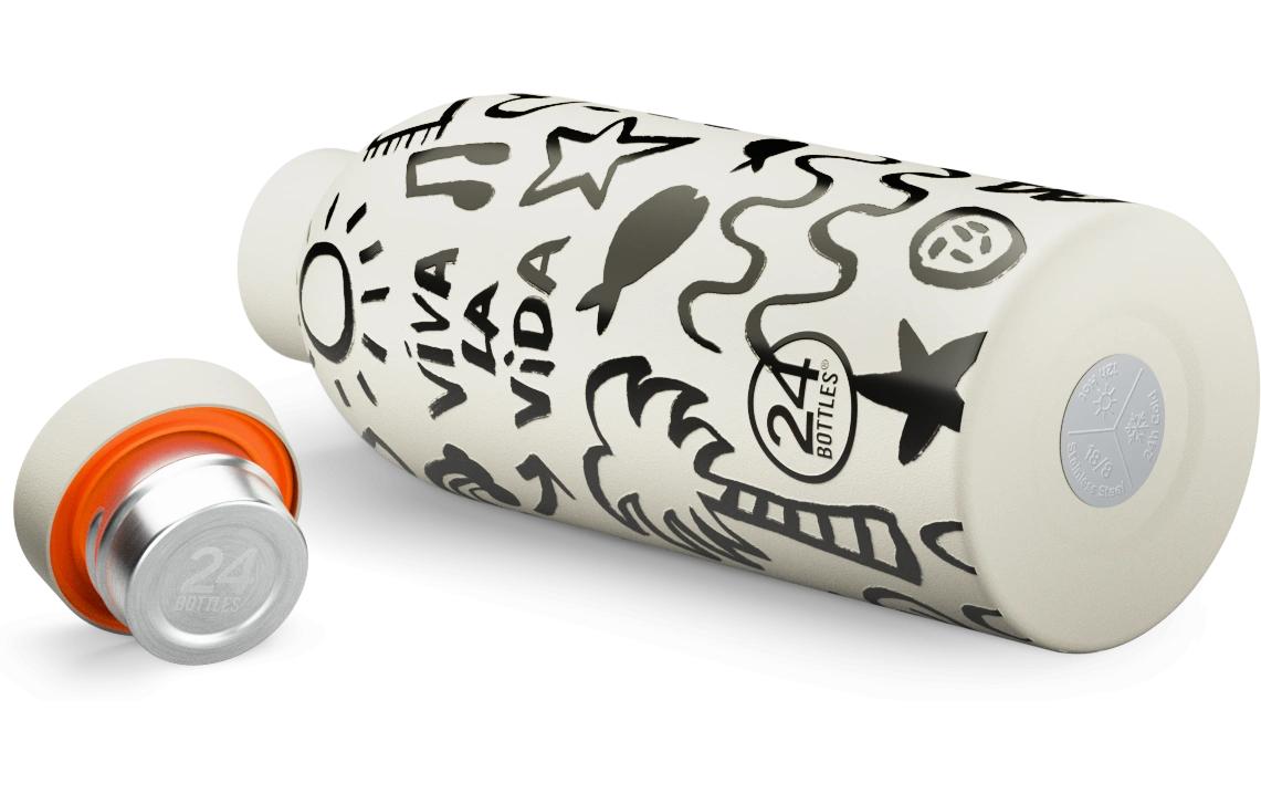 trinkflasche, wasserflasche, kunstdesign, doppelwandig, silberner deckel