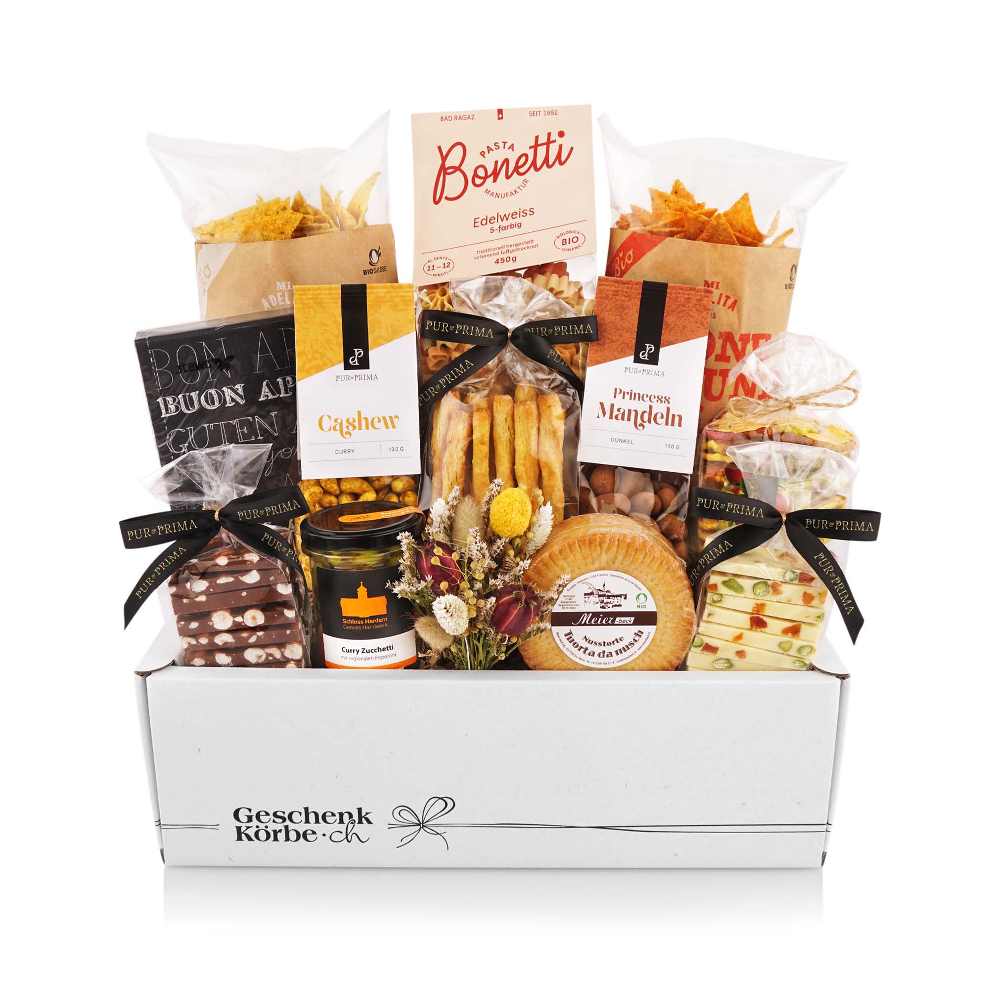 Geschenkkorb, Feinkost, Snacks, Käse, Nussmischung