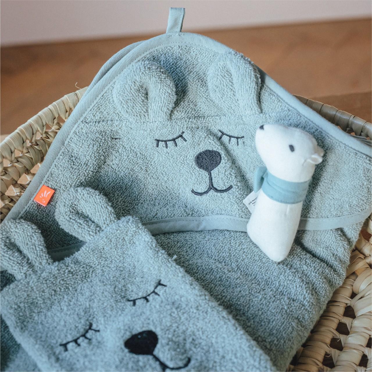 Teddy-Handtuch, Kinderhandtuch, Bären-Gesicht, Blaues Handtuch, Stickerei-Nase