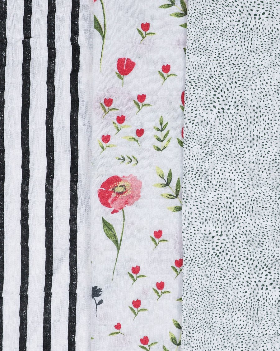 Cotton Muslin Swaddle 3 Pack - Summer Poppy