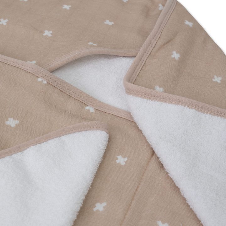 Hooded Towel & Wash Cloth Set -  Taupe Cross