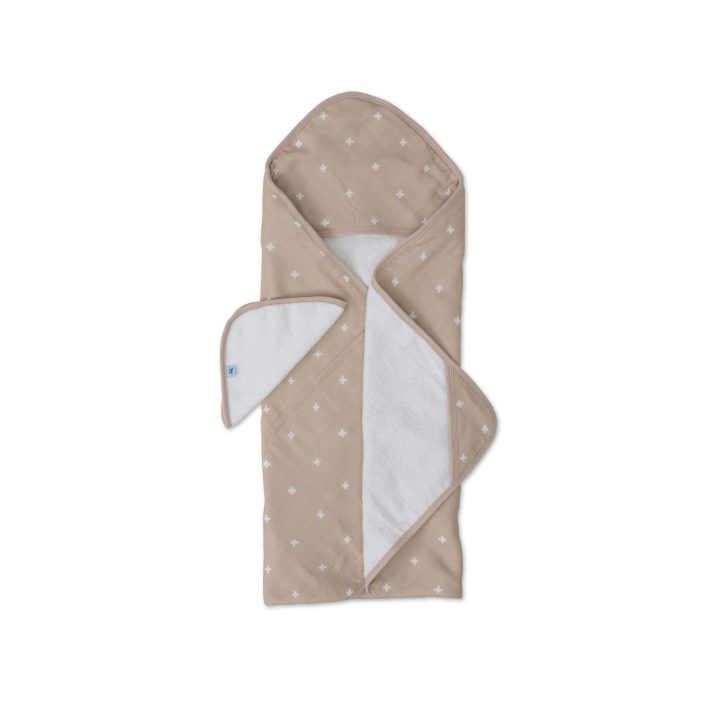 Hooded Towel & Wash Cloth Set -  Taupe Cross