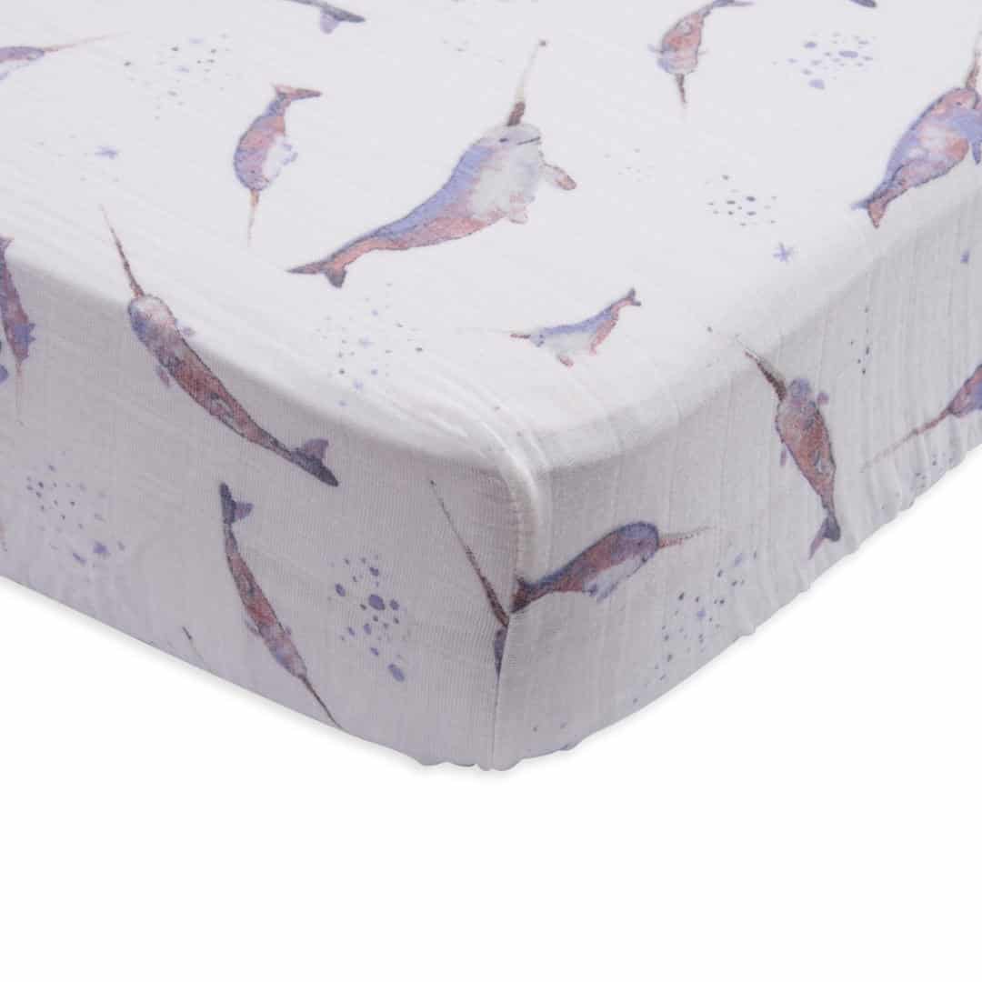 Cotton Muslin Crib Sheet - Narwhal