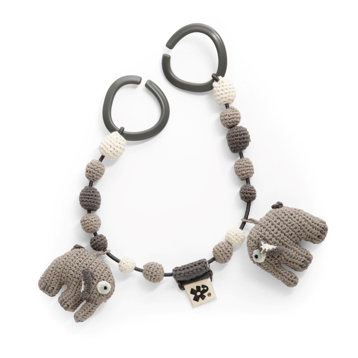Häkel-Kinderwagenkette, Fanto der Elefant, classic grey