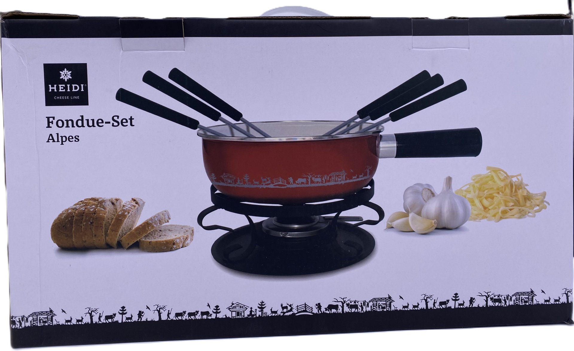 Fondue-Set, Alpen, Pfannen-Set, Käsefondue, Schneidebrett?