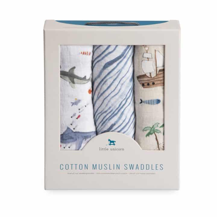 Cotton Muslin Swaddle 3 Pack - Shark Cotton Muslin Swaddle 3 Pack - Shark