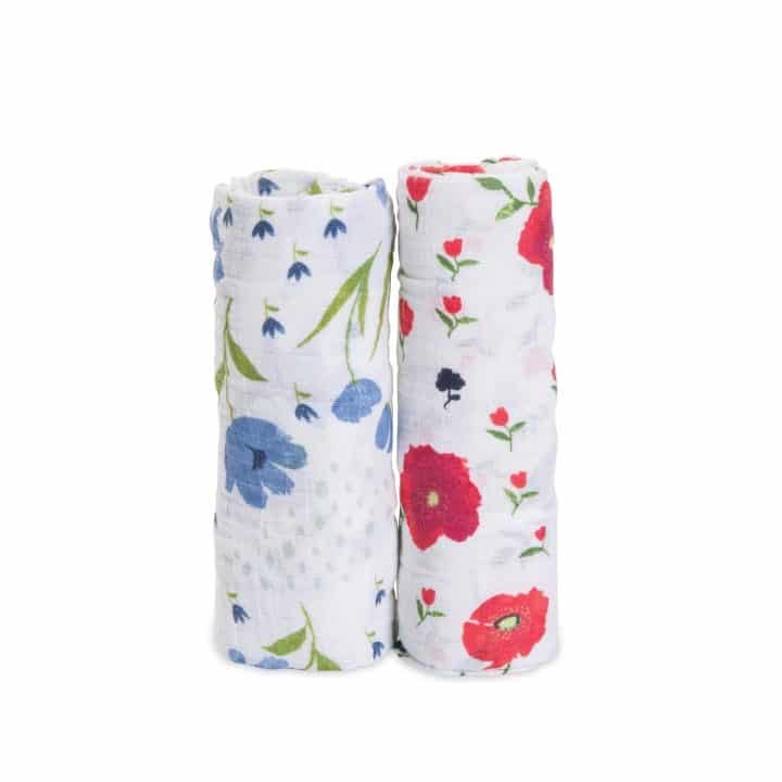 Organic Cotton Muslin Swaddle 2 Pack - Summer Poppy Organic Cotton Muslin Swaddle 2 Pack - Summer Poppy