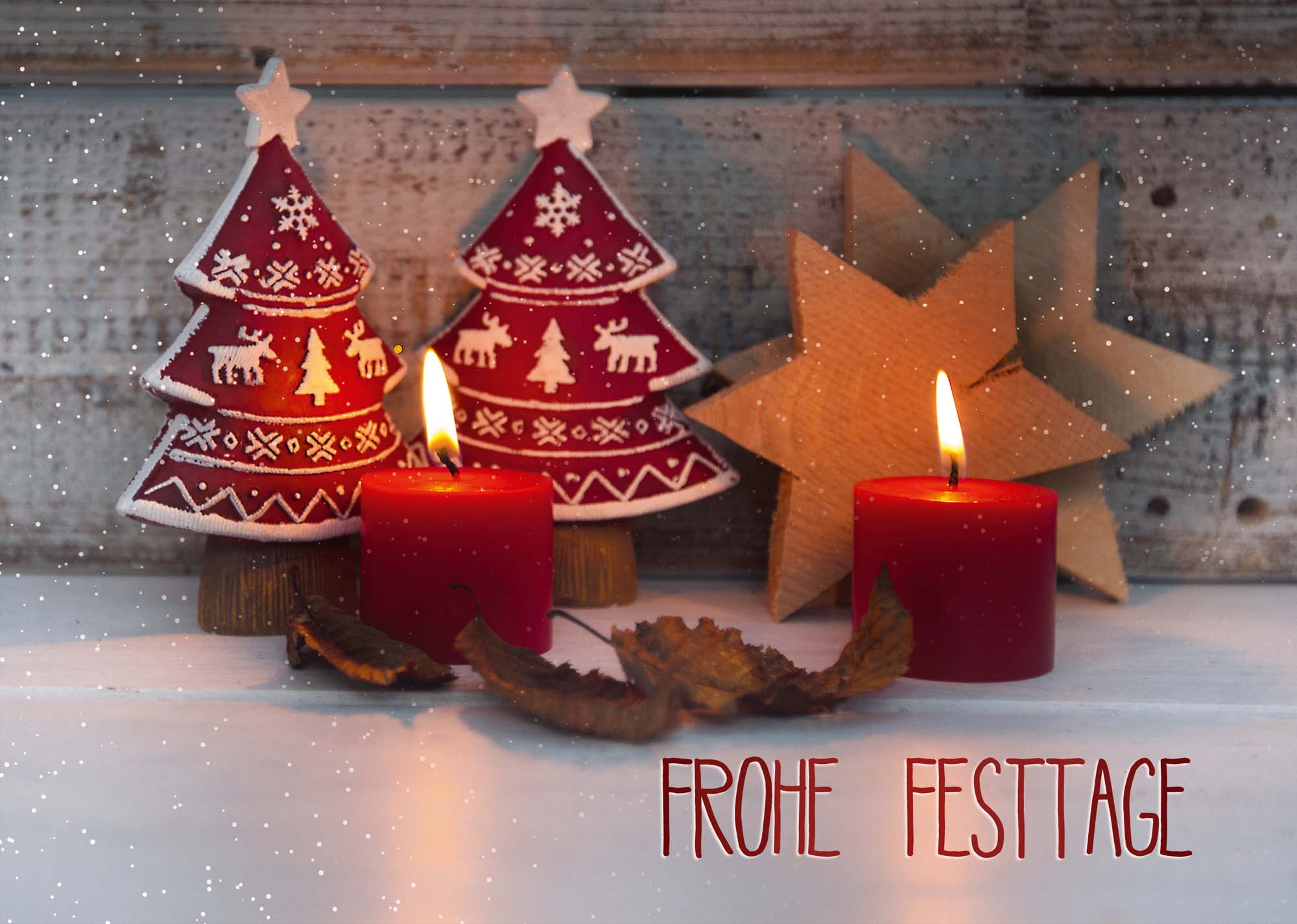 Frohe Festtage - Grusskarte mit rotem Tannenbaum