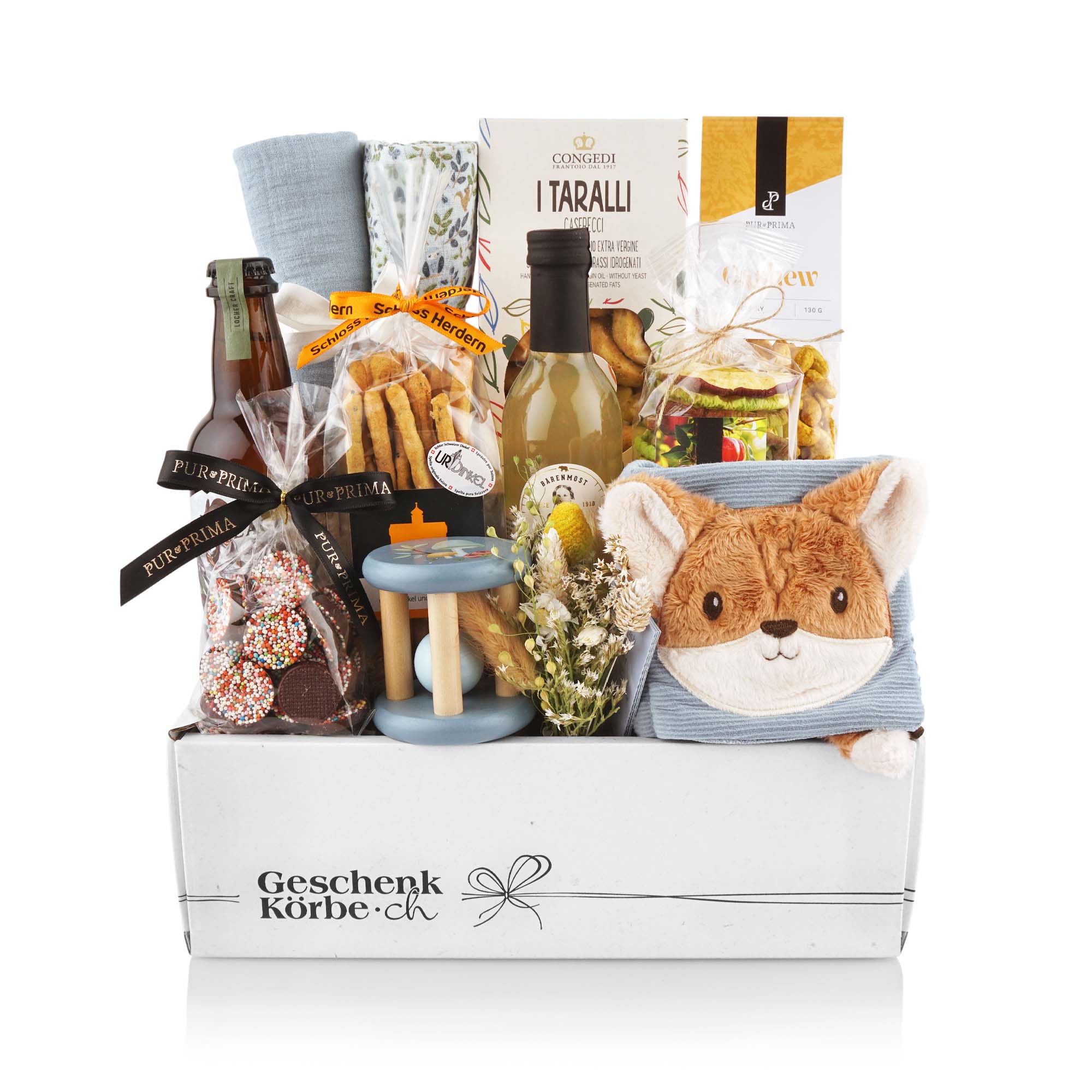 Geschenkbox, Korb, Snacks, Plüschfigur, Dekor