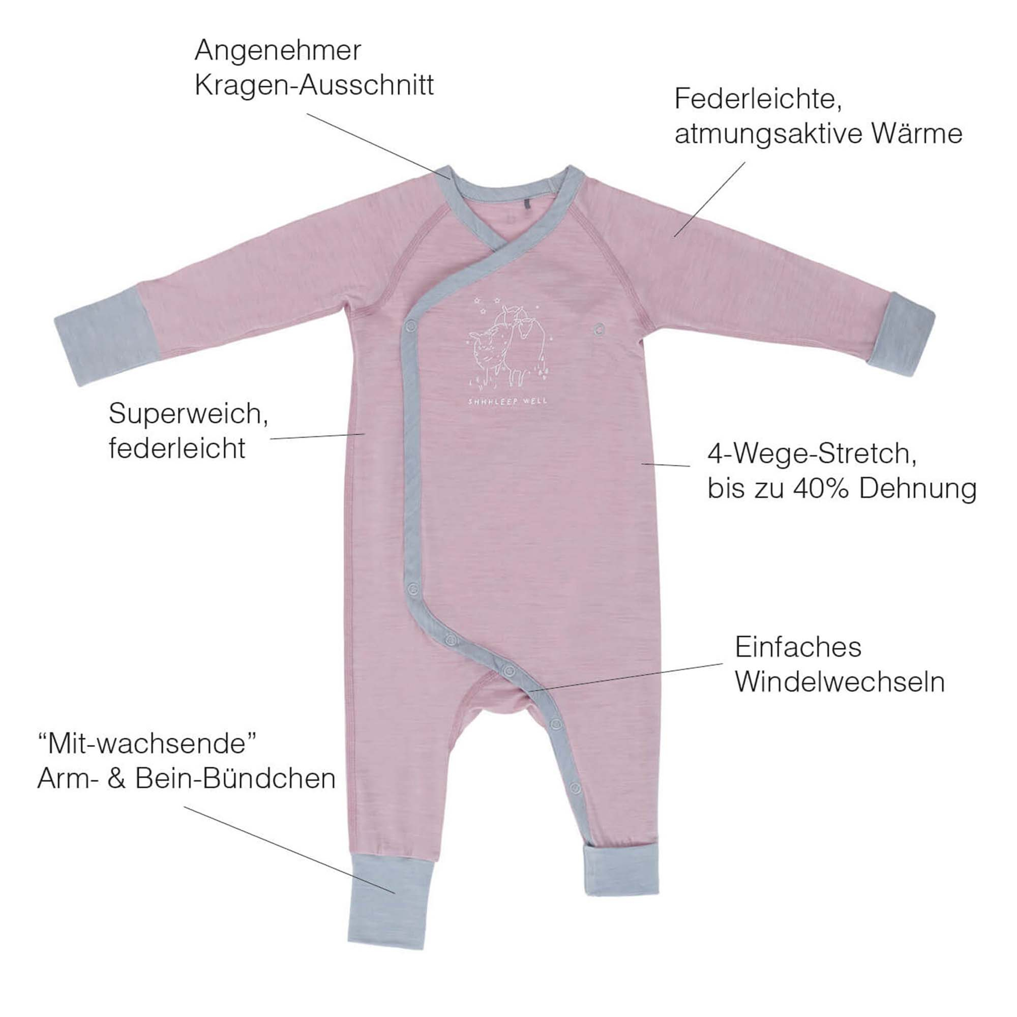 Dagsmejan Baby Schlafanzug stay warm, Nattwell ™ Sleep Tech, Dusty pink melange