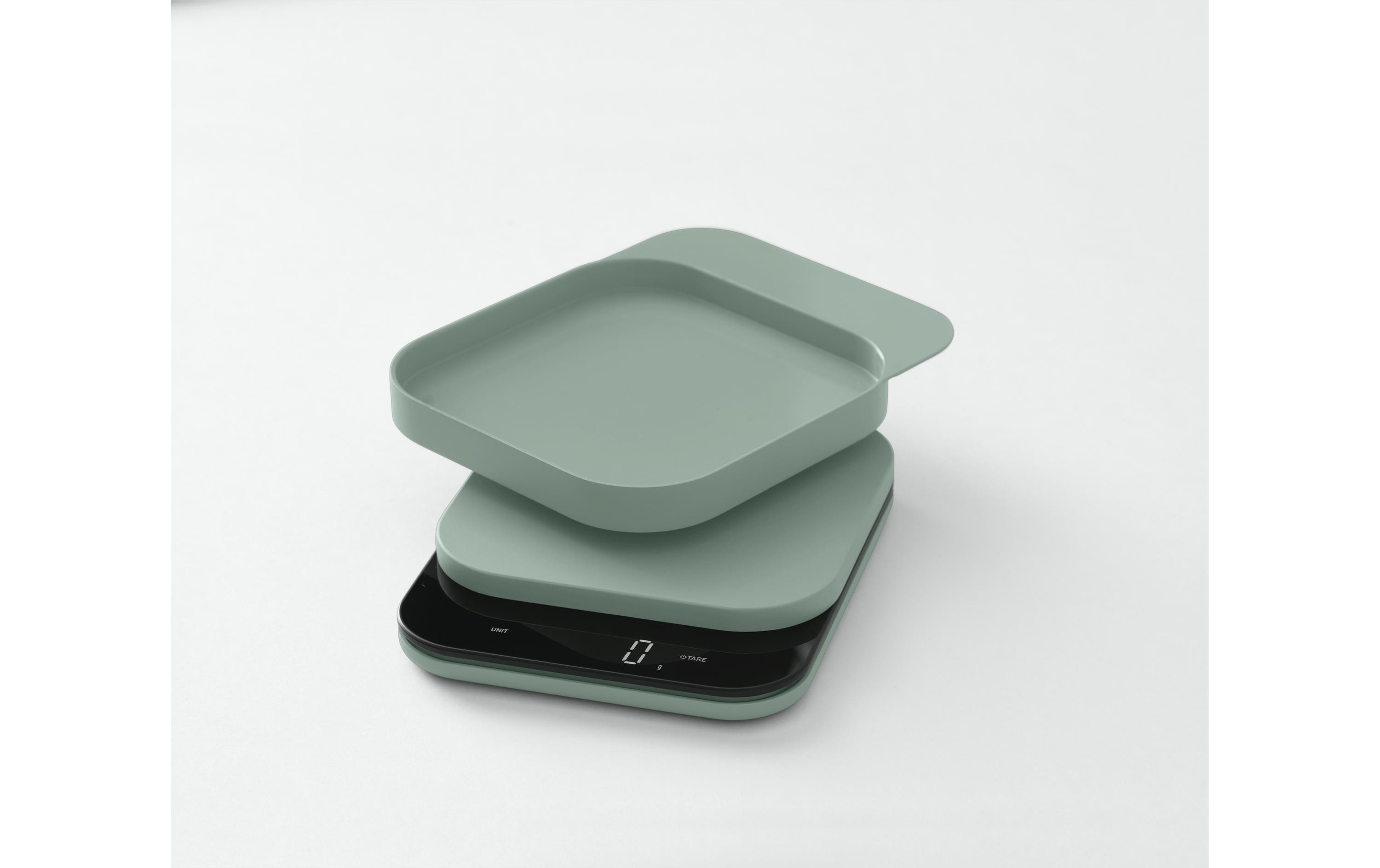 digitale waage, kochwaage, quadratischer tray, grün, gestapelte design