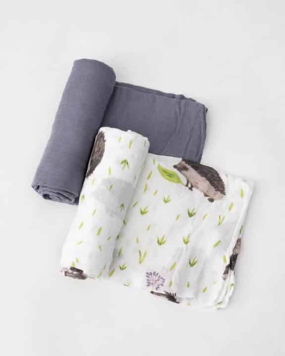 Deluxe Muslin Swaddle 2 Pack - Charcoal Hedgehog
