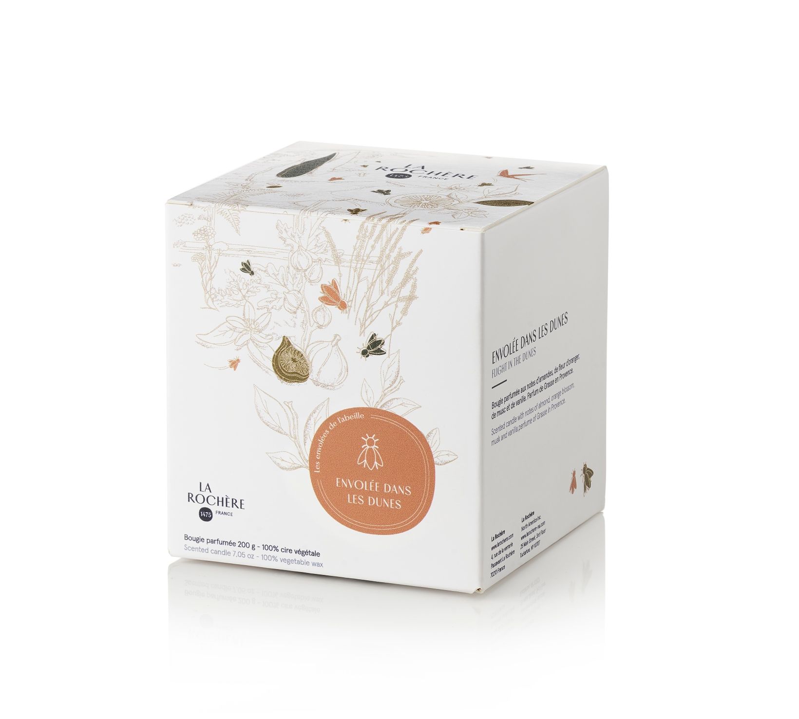 Scented candle, Soy wax, White box, Floral design, French product