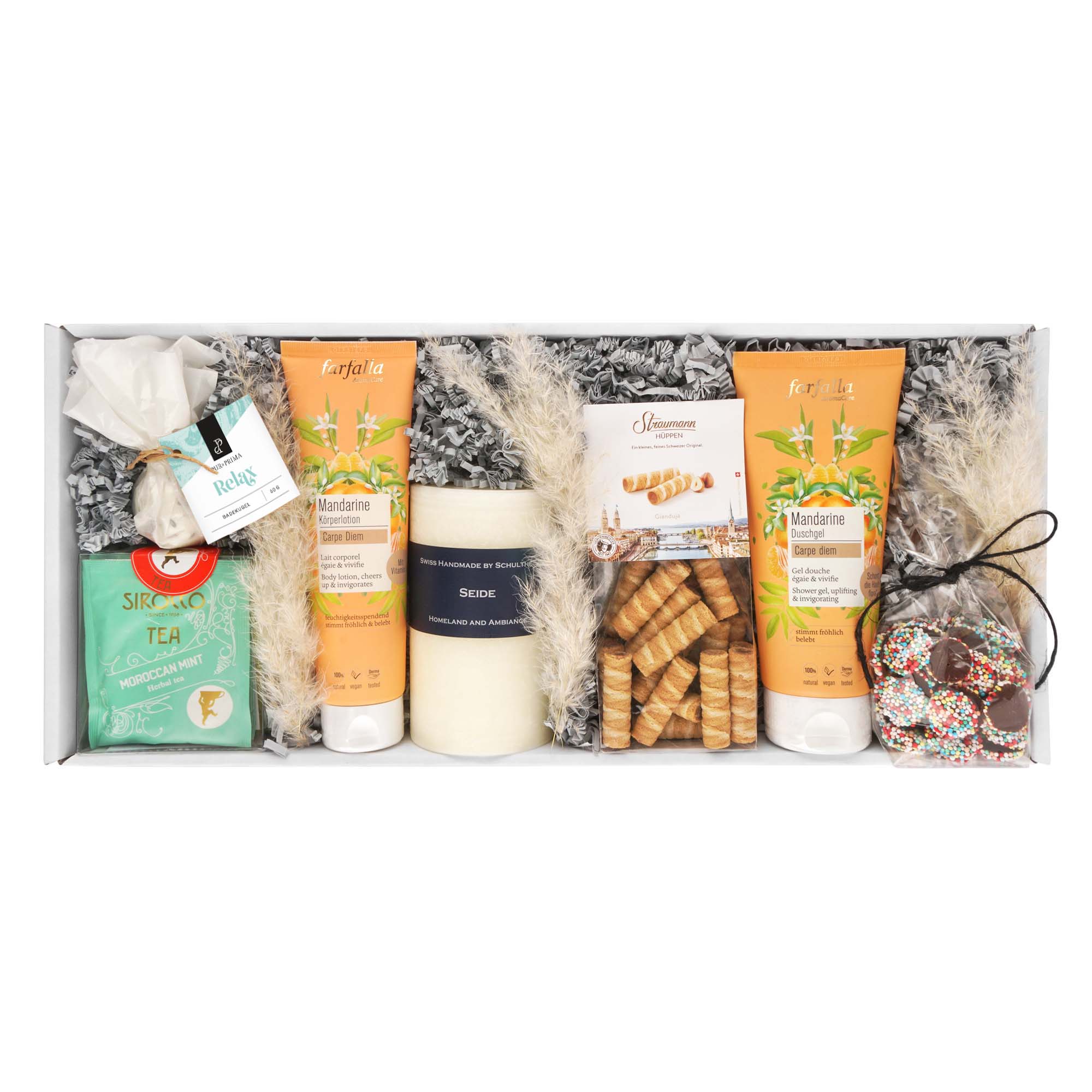 Geschenkkorb "Carpe Diem" Flasche, Lotion, Kosmetik, Sonnenschutz