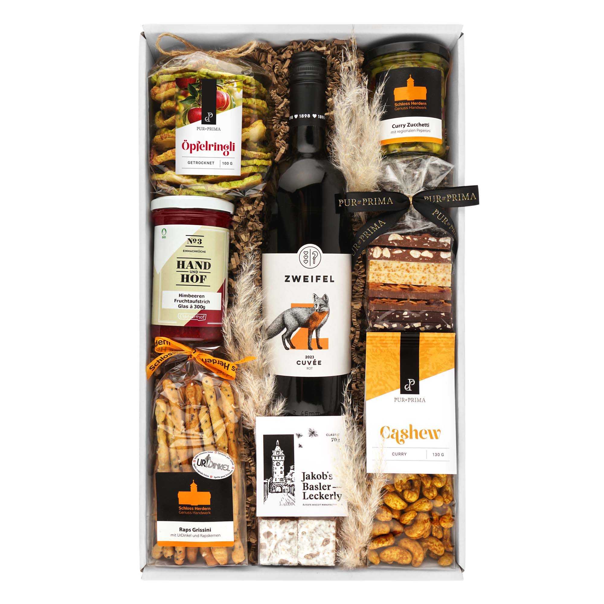 Weihnachtsgeschenk-Set, Feinkostkorb, Favoritenmix, Nussgemisch, Wein & Snacks