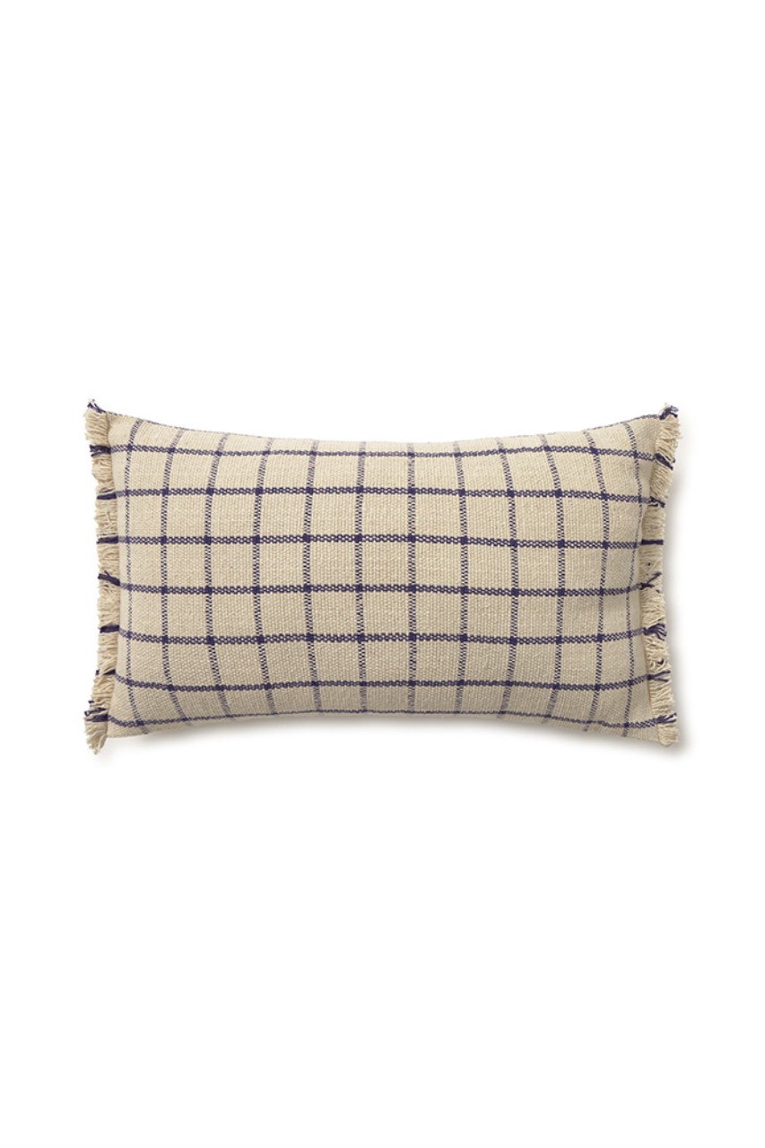 Kissen, Karo-Muster, Beige, Fransen, Kissenbezug