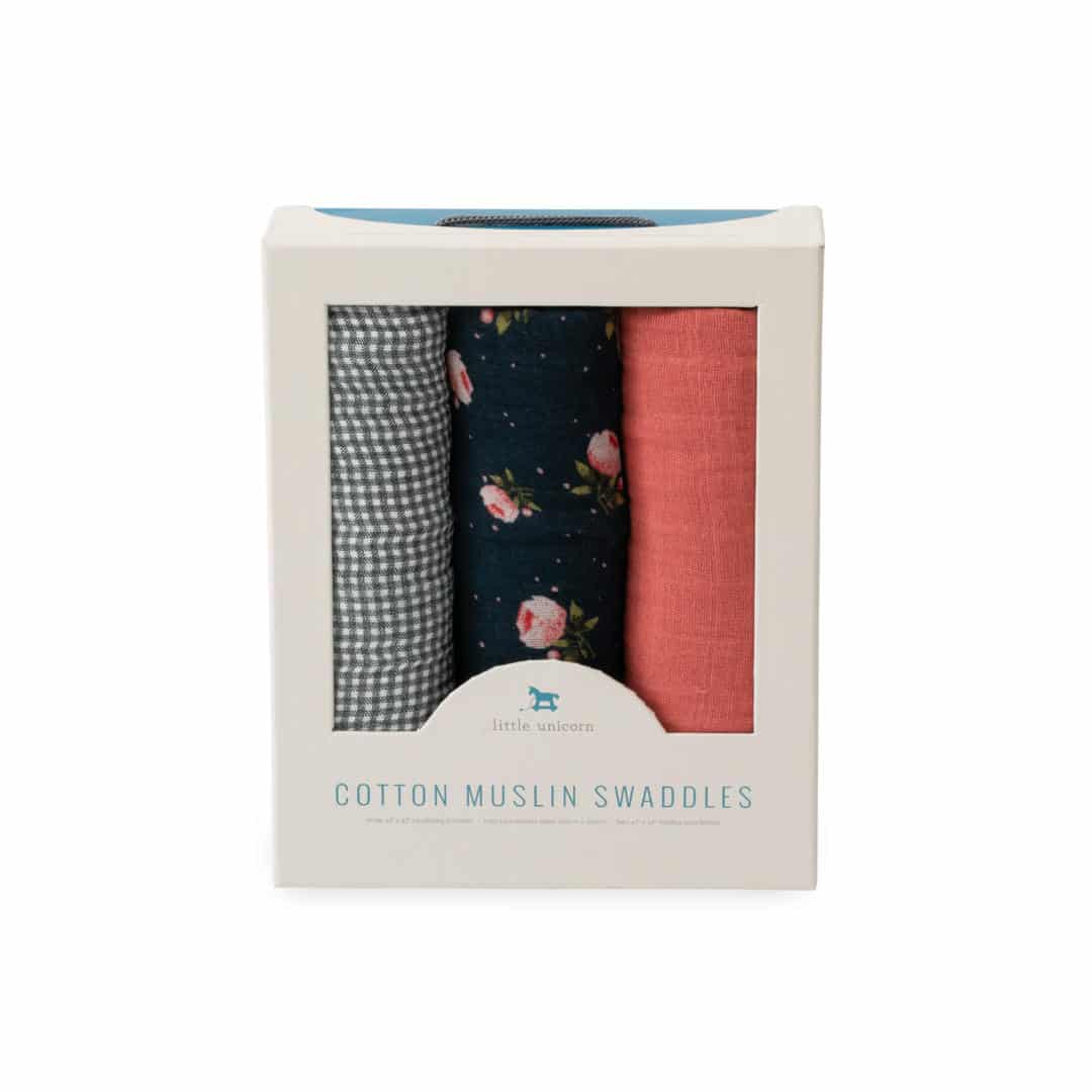 Cotton Muslin Swaddle 3 Pack - Midnight Rose