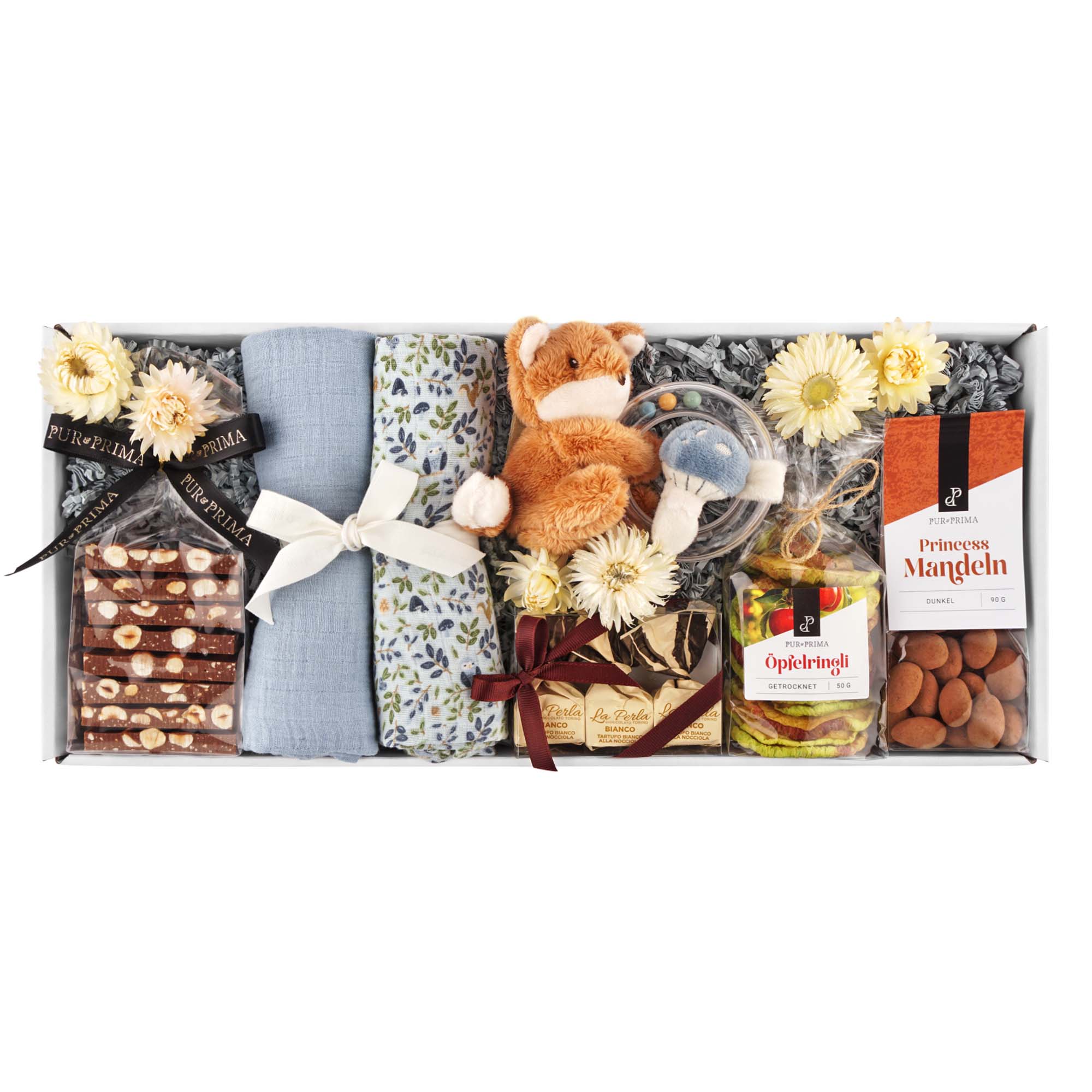 Geschenkset, Pralinen, Taschen, Kuscheltier, Blumen