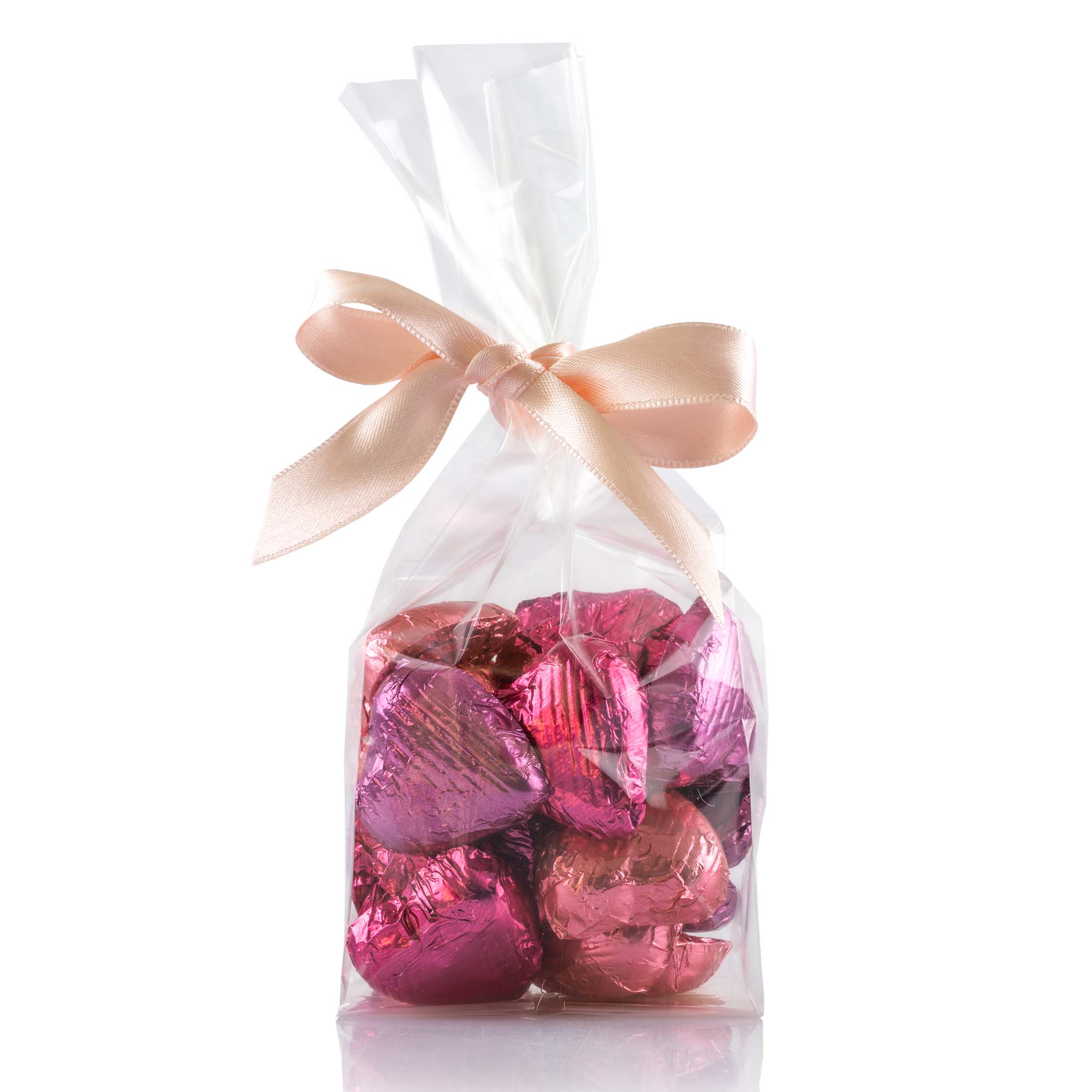Schokoladen Herzli Rosatöne im Säckli 20 Stk, 100g