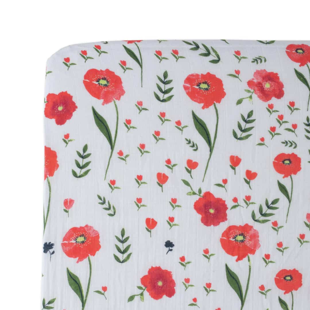 Cotton Muslin Crib Sheet - Summer Poppy