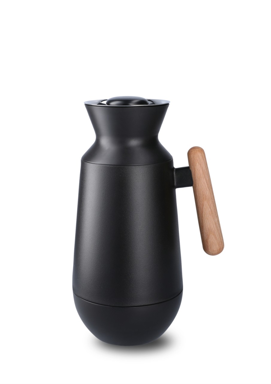 Kaffeekanne, Kaffeekanne aus Metall, schwarze Kaffeekanne, Holzgriff, Kaffeebereiter?