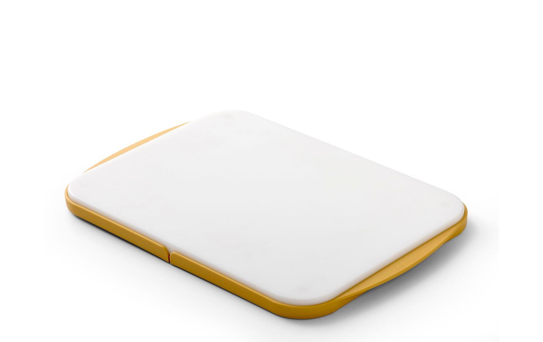 Schneideplatte, Tragbare Platte, Kunststoffplatte, Weißes Design, Gelbe Kante