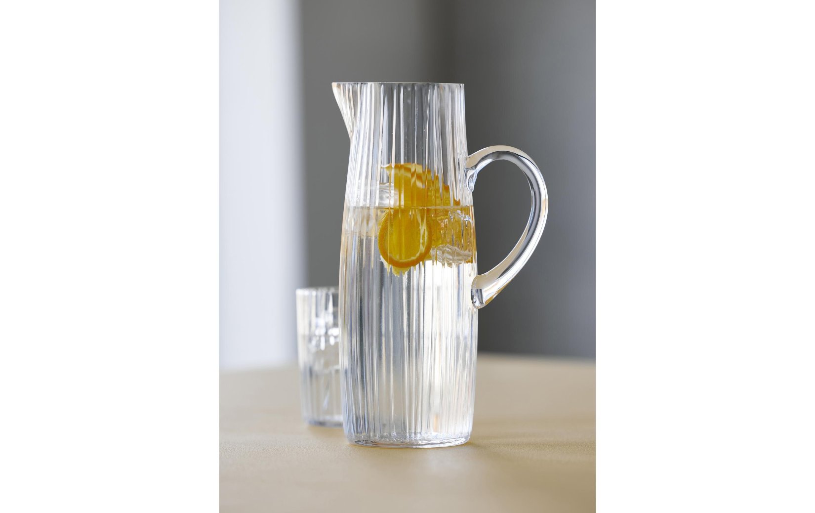 Glas-Krug, Kristall-Krug, gerillierte Muster, Zitrone, Griff