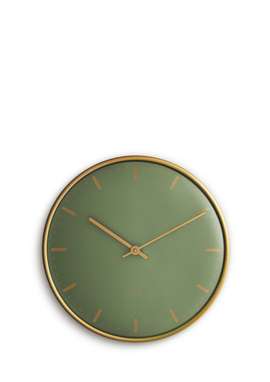 wanduhr, runde Uhr, grüne Anzeige, goldene Akzente, wanddekoration