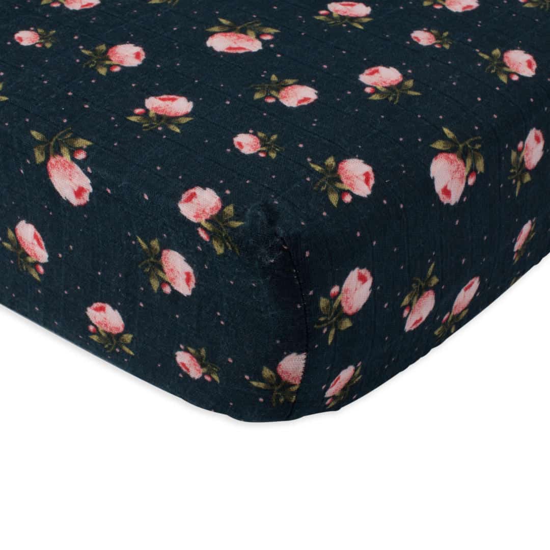 Cotton Muslin Crib Sheet - Midnight Rose