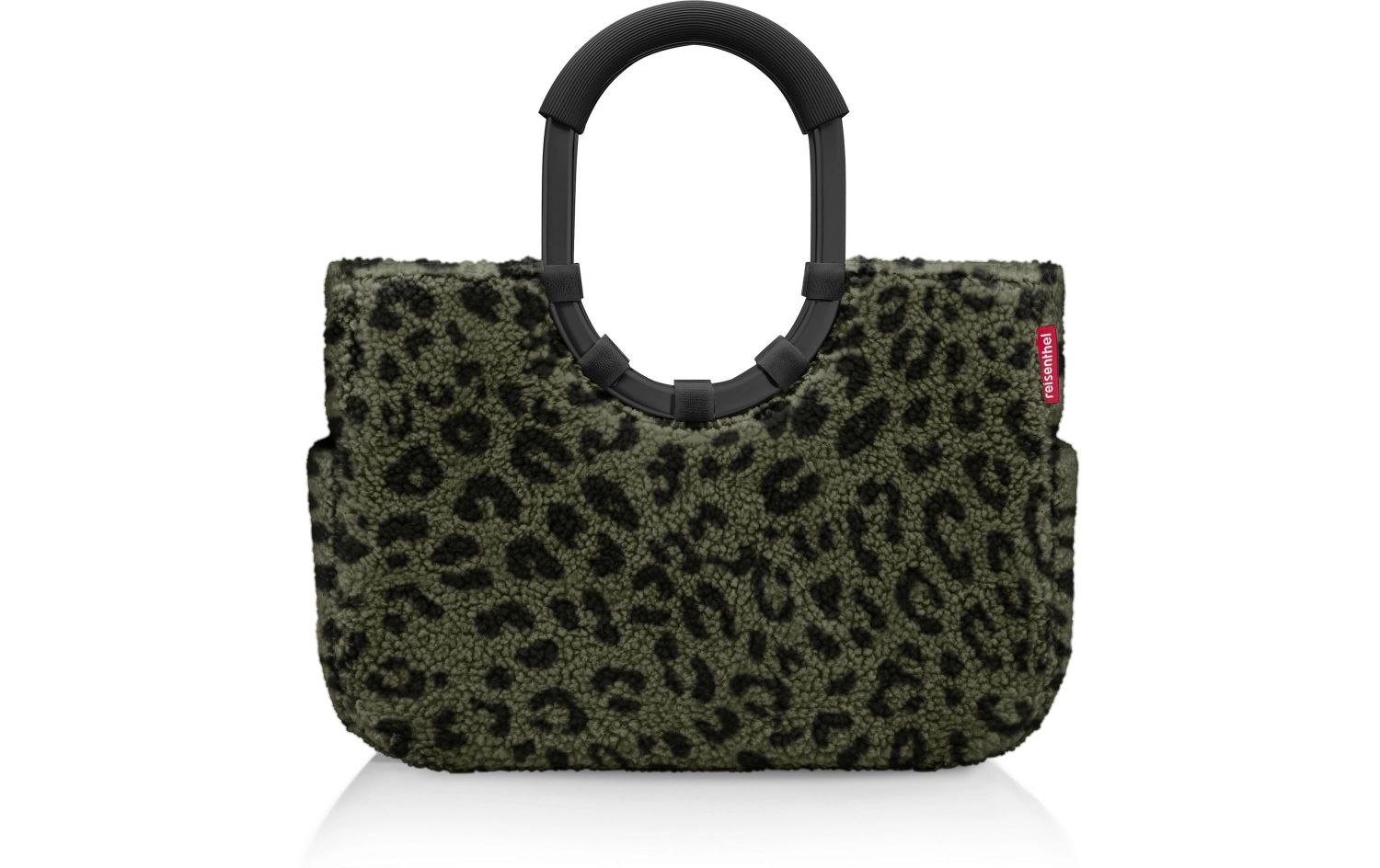 Leopardenkunstleder, Plüschtasche, Handtasche, Olivegrün, Tasche mit Griff