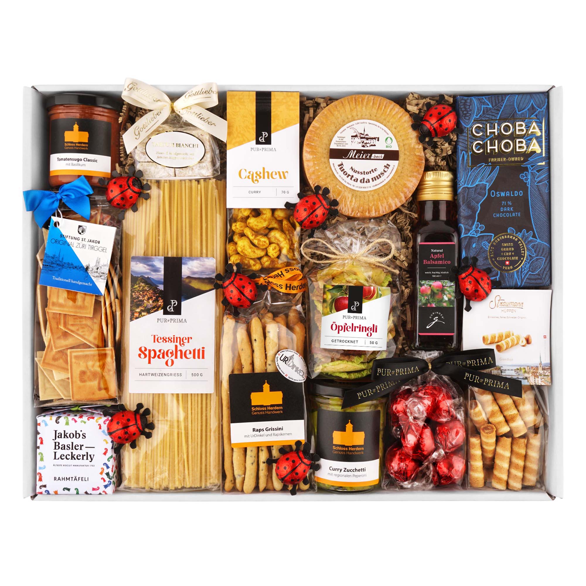 Gourmet Geschenkset, Nudel Box, Keks/Knabber, Tomatenaufstrich, Schokotorte