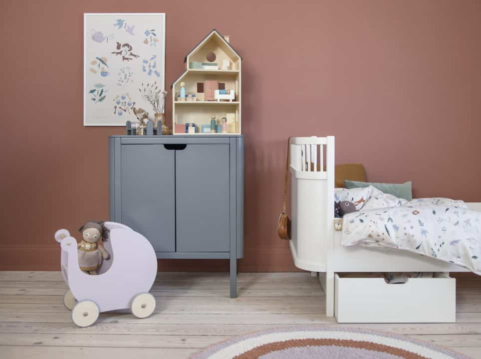 Puppenkinderwagen aus Holz, morning cloud pink