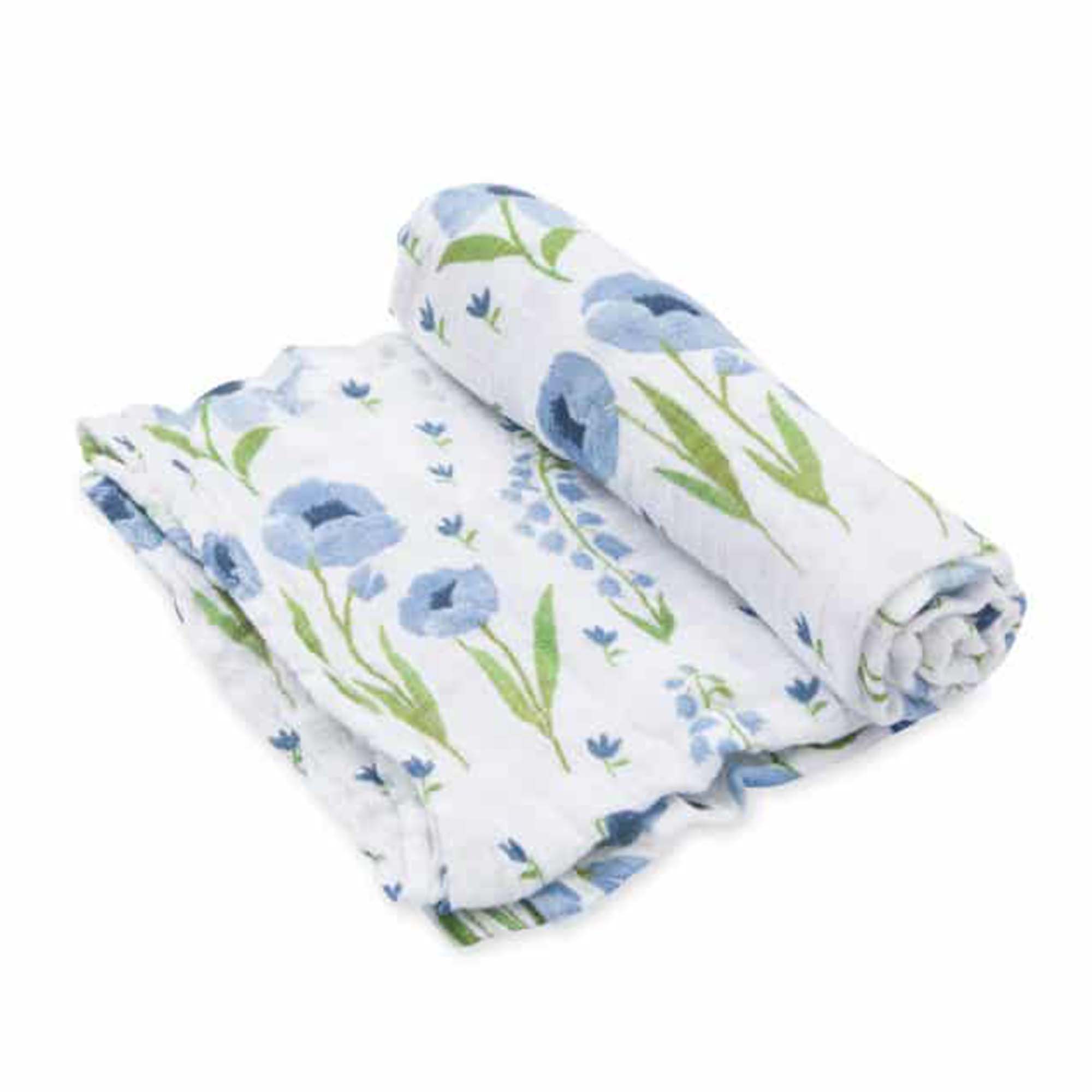 Organic Cotton Muslin Swaddle Single – Blue Windflower