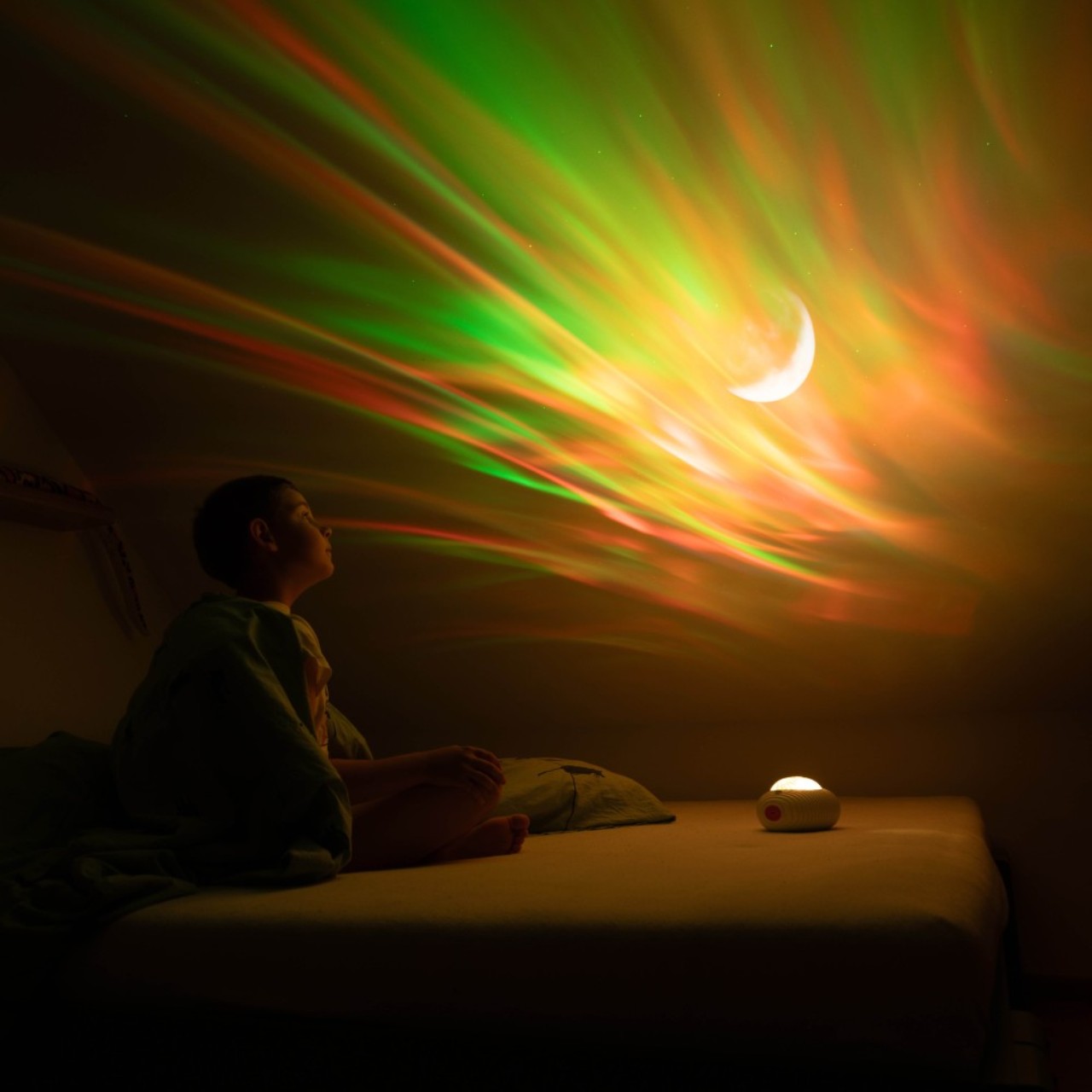 Nacht, Draußen, Beleuchtung, Person, Leicht, kinderschlafzimmer, beleuchtung, nachtlicht, projizierung, drachenskin