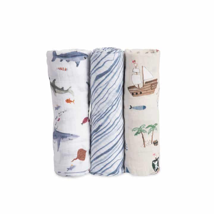 Cotton Muslin Swaddle 3 Pack - Shark Cotton Muslin Swaddle 3 Pack - Shark