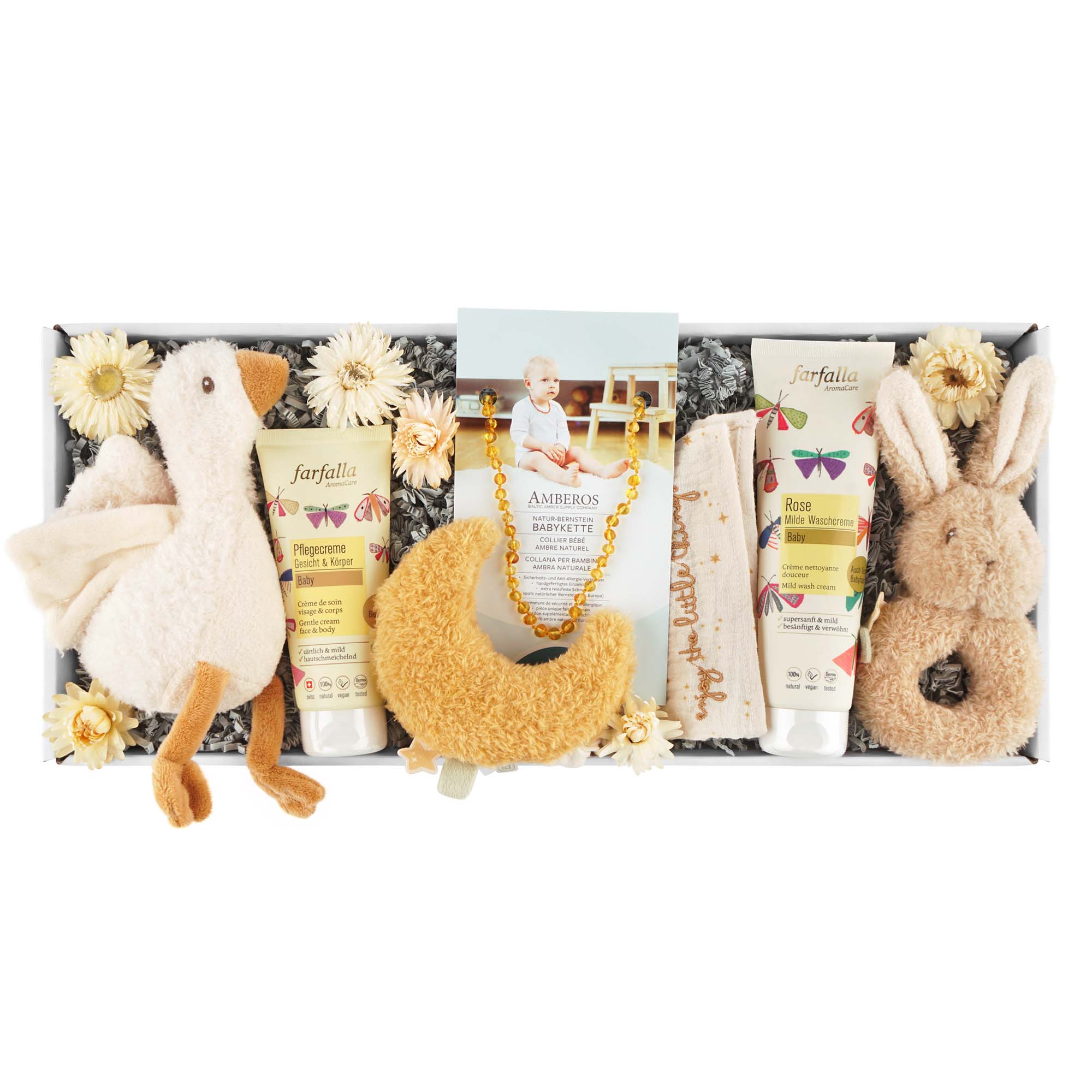 Baby bath set, Plush toys, Baby care, Massage cream, Moon-shaped rattle