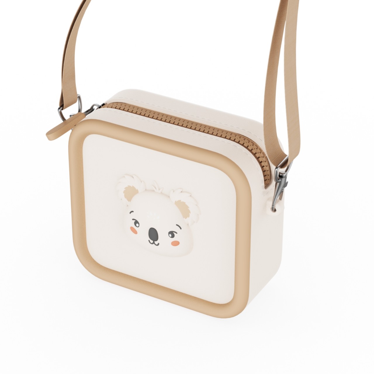 Kinder Tasche, Koala Gesicht, quadratische Tasche, Reißverschluss-Beutel, Beige Rand