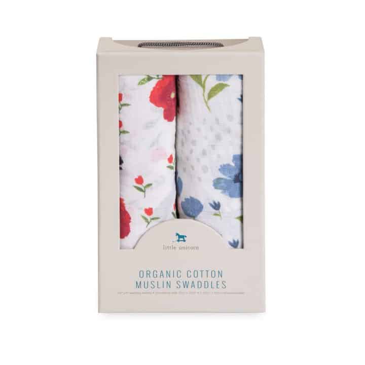 Organic Cotton Muslin Swaddle 2 Pack - Summer Poppy Organic Cotton Muslin Swaddle 2 Pack - Summer Poppy