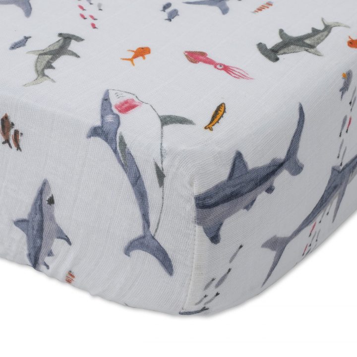 Cotton Muslin Crib Sheet - Shark
