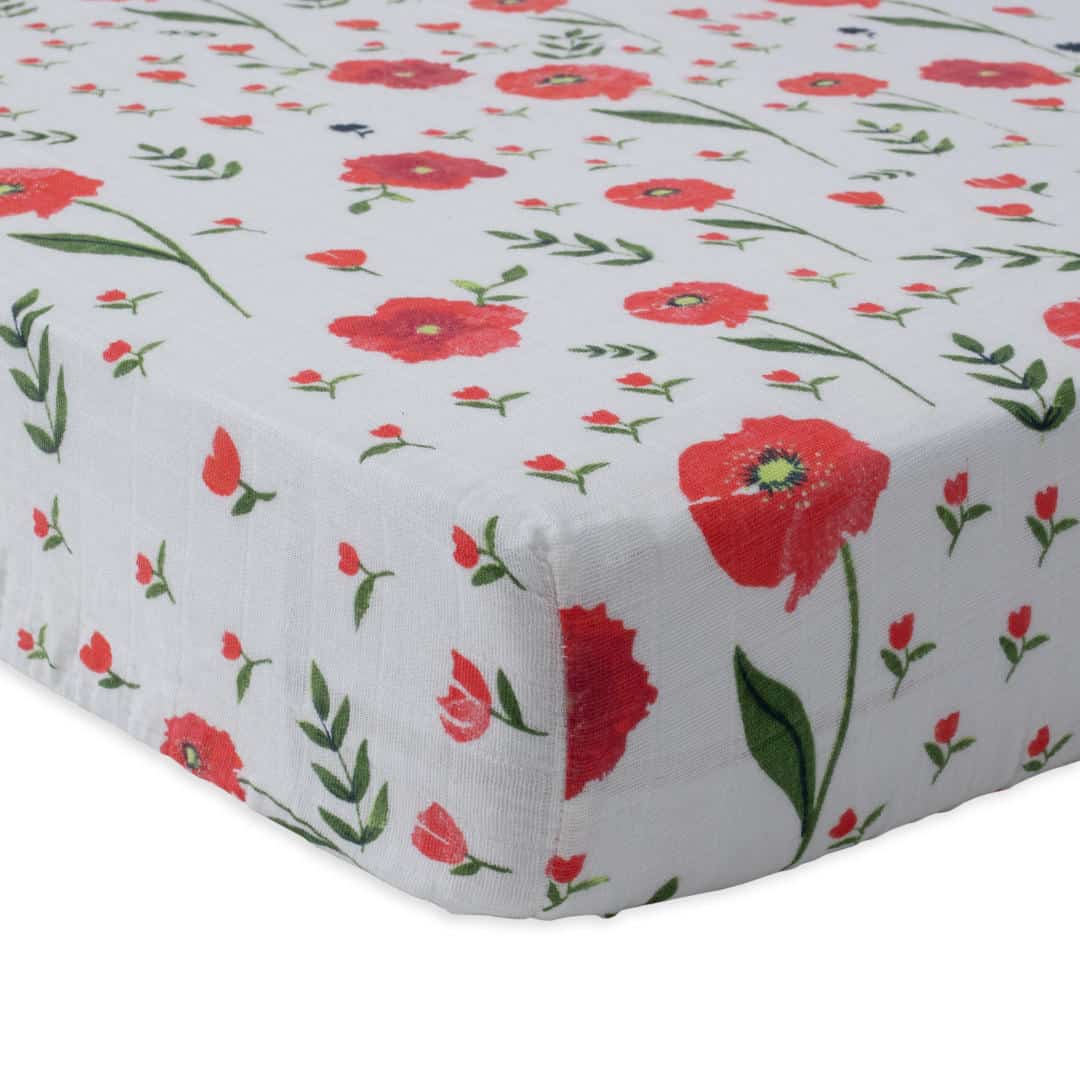 Cotton Muslin Crib Sheet - Summer Poppy