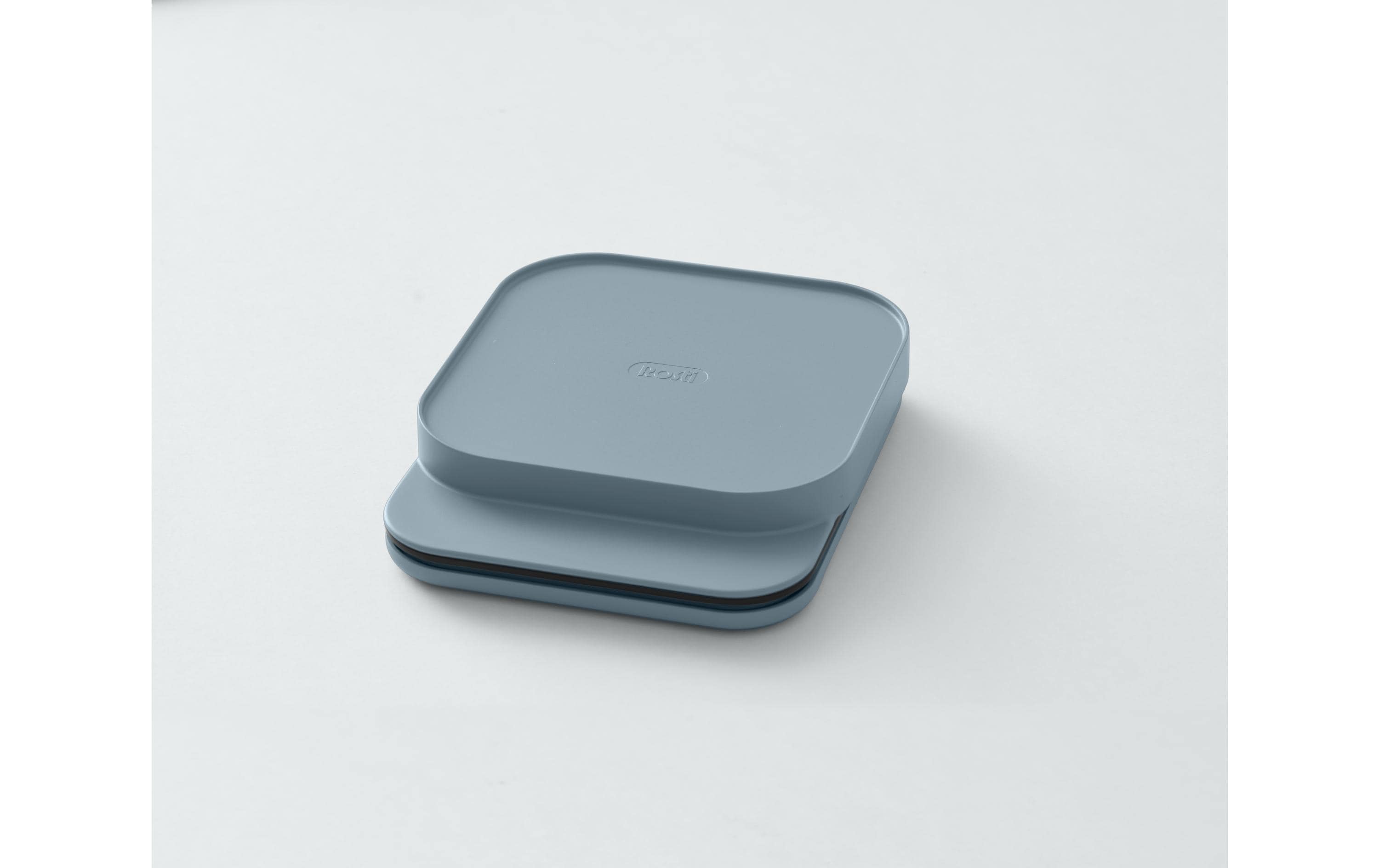 Lunchbox, quadratisch, bläulich-grau, stapelbar, metallisch