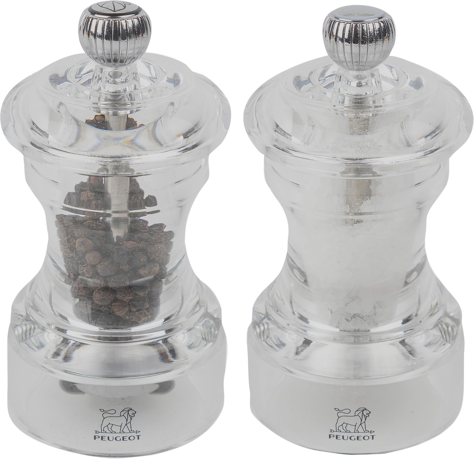 gläser, pfeffermühle, salzmühle, transparent, peugeot