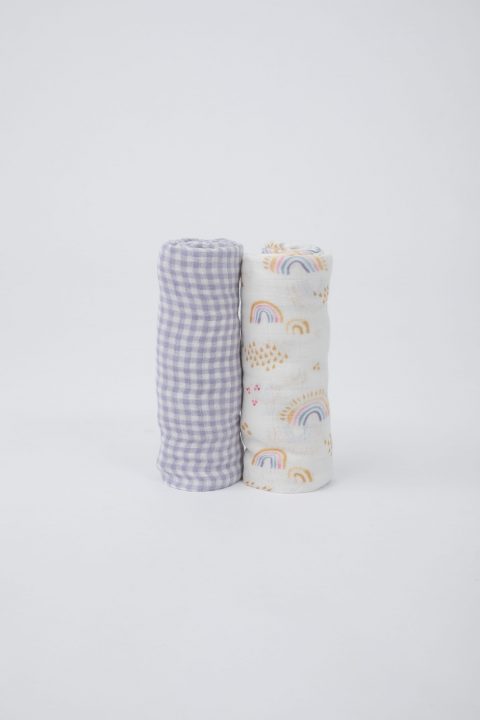 Deluxe Muslin Swaddle 2 Pack - Rainbow Gingham Deluxe Muslin Swaddle 2 Pack - Rainbow Gingham