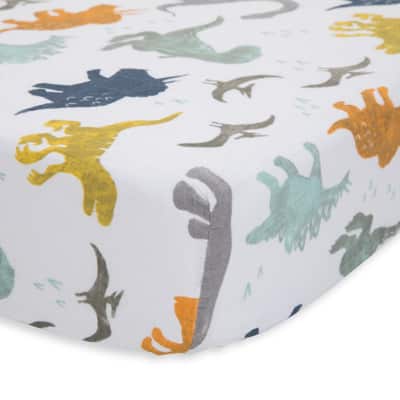 Cotton Muslin Crib Sheet - Dino Friends