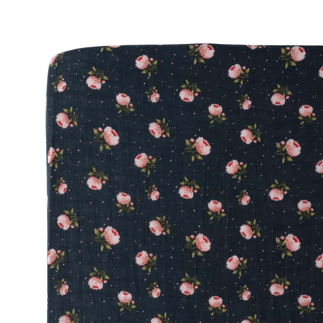 Cotton Muslin Crib Sheet - Midnight Rose