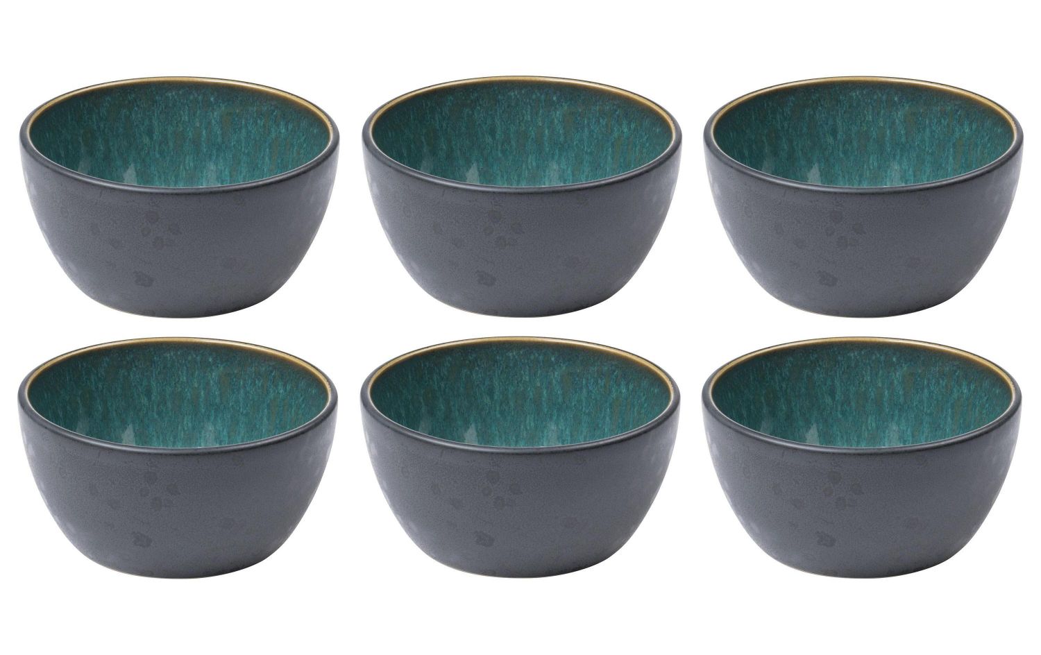 Schalenset, Tiefschale, Keramik, Mehrfarbig, Teal Innenfarbe