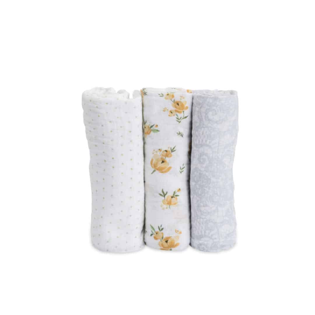 Cotton Muslin Swaddle 3 Pack - Yellow Rose