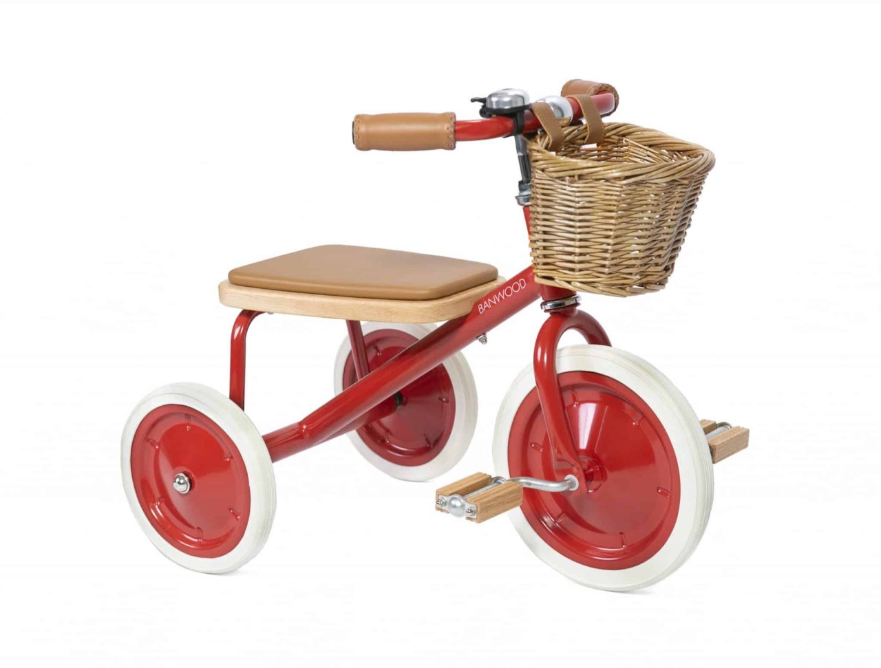 Puppenrad, Kinderfahrrad, Waldkorb, Holzrahmen, Rot