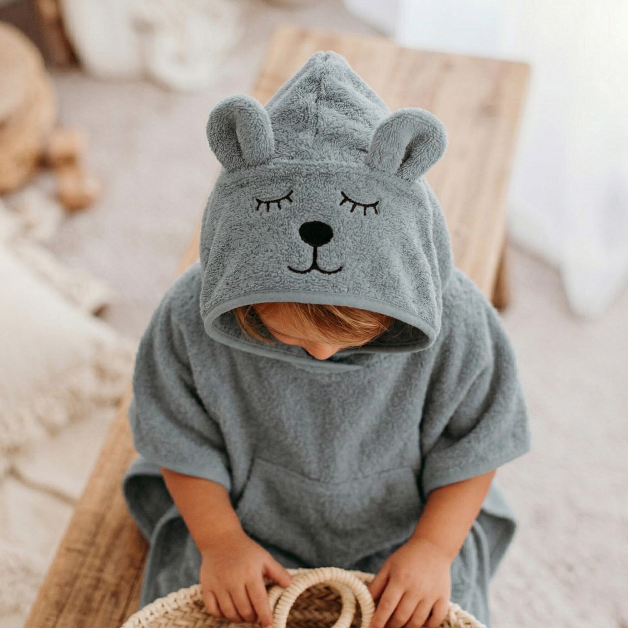 Kapuzenpullover, Baby, Lammfell, Grau, Tiermotiv