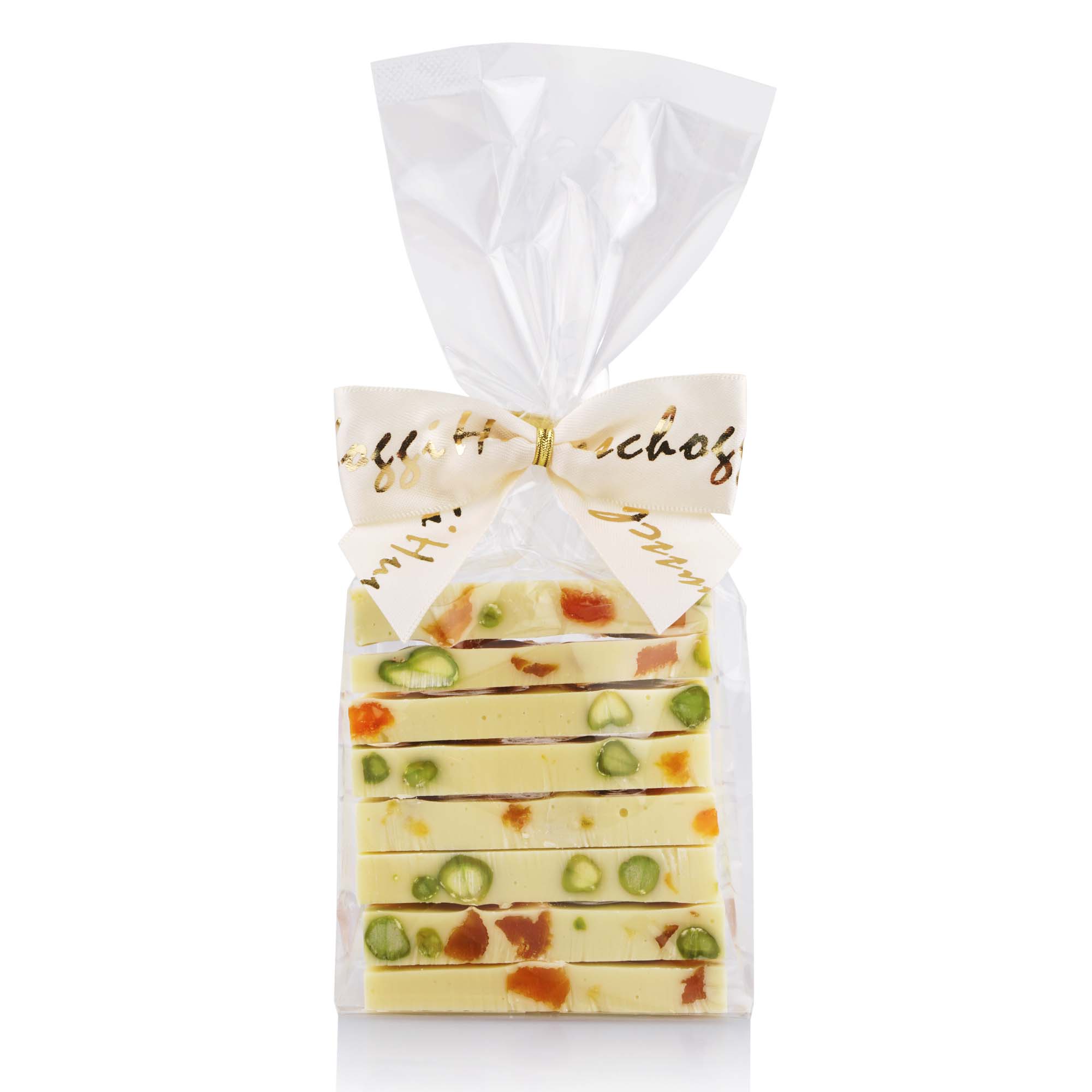 Huusschoggi weiss mit Aprikosen & Pistazien, 150g Messer, Geschnitten, Waffe, Essen, Präsentation des Essens